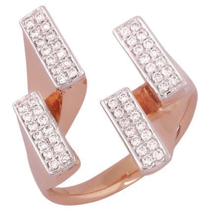 IGI Certified 18k Gold 0.3 Carat Natural Diamond G-VS Designer Rose Ring For Sale