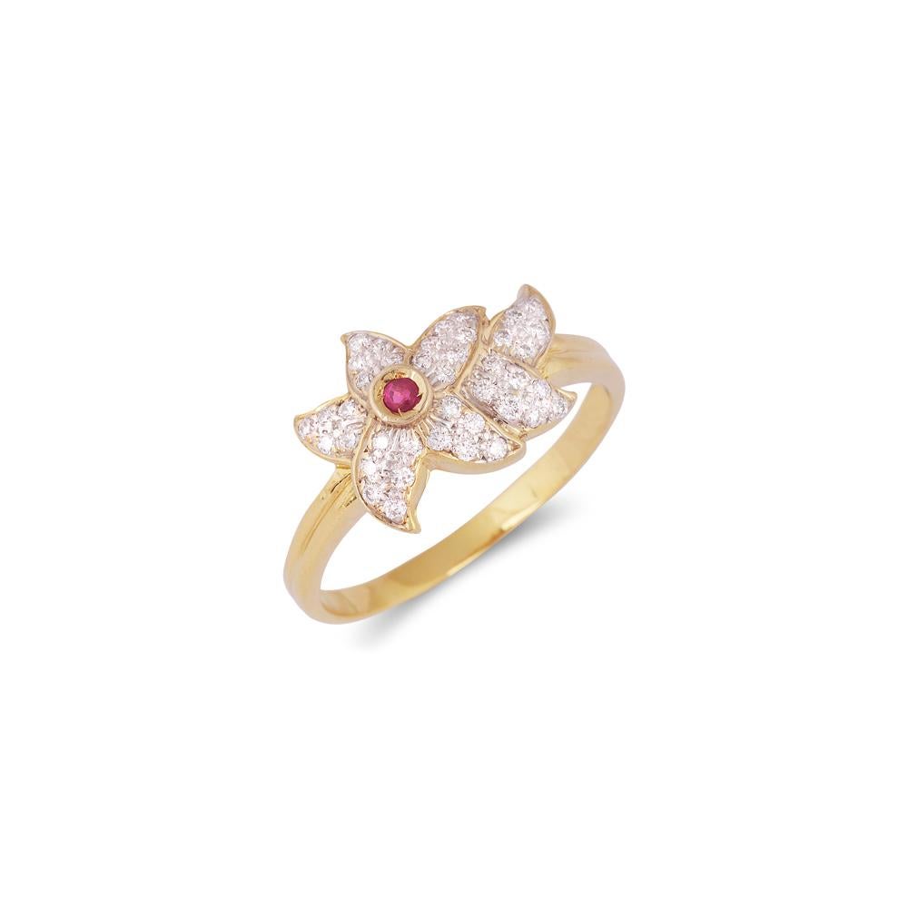 Crafted in 2.82 grams of 18-karat Yellow Gold, The Luesto Promise Ring contains 40 Stones of Round Diamonds with a total of 0.42-Carats in F-G Color and VVS-VS Clarity combined with 1 Blue Red Treated Diamond of 0.02-carat

CONTEMPORARY AND TIMELESS