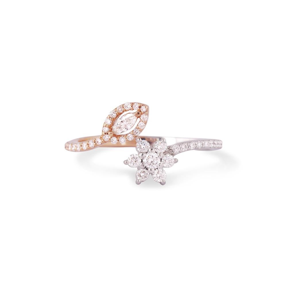 Crafted in 2.55 grams of 18-karat Rose Gold, The Tamara Statement Ring contains 40 Stones of Round Diamonds with a total of 0.45-Carats in F-G Color and VVS-VS Clarity.

CONTEMPORARY AND TIMELESS ESSENCE: Crafted in 14-karat/18-karat with 100%
