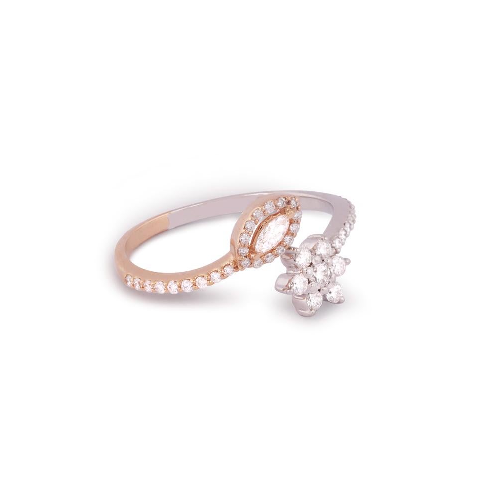 Contemporary Igi Certified 18k Gold 0.5ct Natural Diamond F-Vvs Rose White Flower Ring For Sale