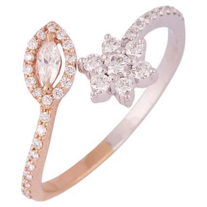Igi Certified 18k Gold 0.5ct Natural Diamond F-Vvs Rose White Flower Ring For Sale