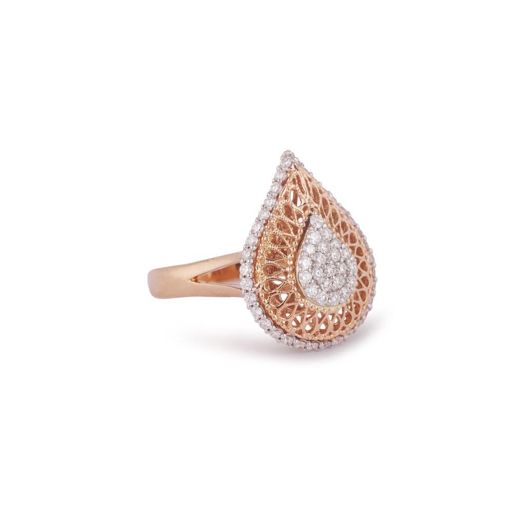 Crafted in 5.51 grams of 18-karat Rose Gold, The Terwa Statement Ring contains 56 Stones of Round Diamonds with a total of 0.60-Carats in F-G Color and VVS-VS Clarity.

CONTEMPORARY AND TIMELESS ESSENCE: Crafted in 14-karat/18-karat with 100%