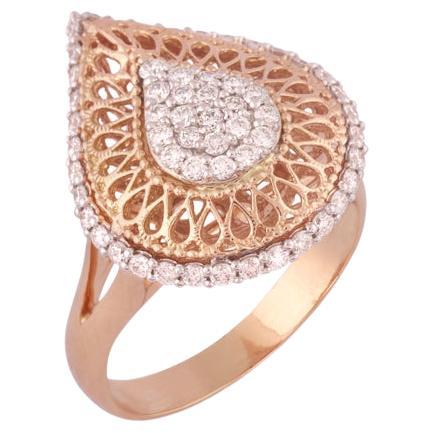 IGI Certified 18k Gold 0.6ct Natural Diamond F-VVS Bezel Pear Dome Ring For Sale