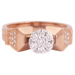 Bague sigillaire rose F-VVS en or 18 carats certifiée IGI avec diamant naturel de 0,6 carat