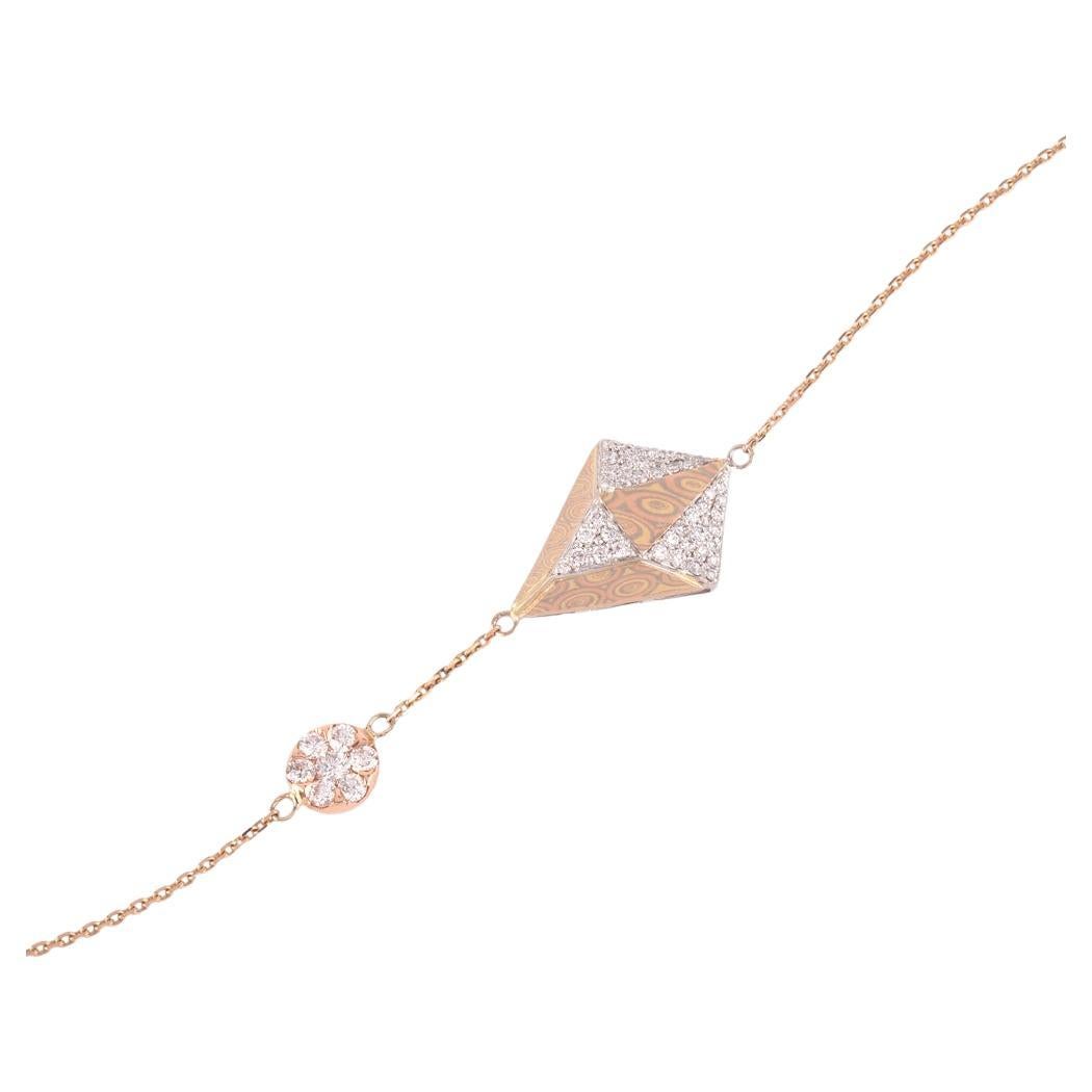 IGI Certified 18k Gold 0.7 Carat Natural Diamond F-VVS Rose Kite Ball Bracelet For Sale