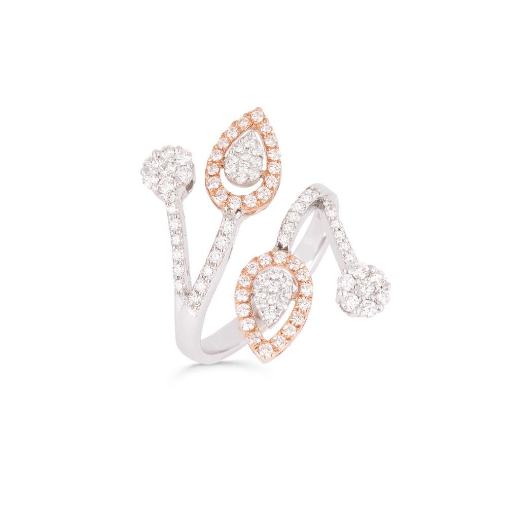 Crafted in 5.41 grams of 18-karat White Gold, The Candela Statement Ring contains 90 Stones of Round Diamonds with a total of 0.81-Carats in F-G Color and VVS-VS Clarity.

CONTEMPORARY AND TIMELESS ESSENCE: Crafted in 14-karat/18-karat with 100%