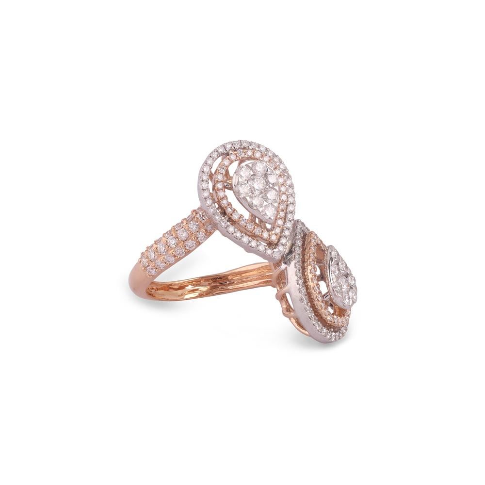 Brilliant Cut IGI Certified 18k Gold 1.3 Carat Natural Diamond E-VVS 2 Pear Crisscross Ring For Sale