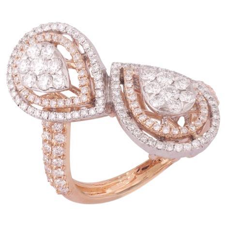 IGI Certified 18k Gold 1.3 Carat Natural Diamond E-VVS 2 Pear Crisscross Ring For Sale