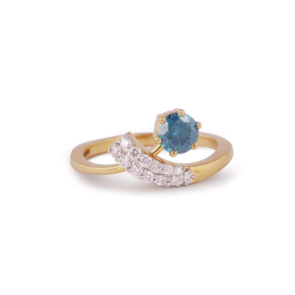 IGI-zertifizierter 18 Karat Gold 1.3 Karat natürlicher Diamantring mit bearbeitetem blauem Stein (Zeitgenössisch) im Angebot