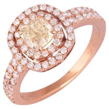 IGI Certified 18k Gold 1.3ct Natural Diamond Yellow Cushion Solitaire Rose Ring For Sale