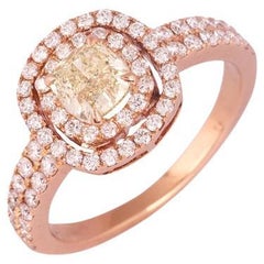 IGI Certified 18k Gold 1.3ct Natural Diamond Yellow Cushion Solitaire Rose Ring