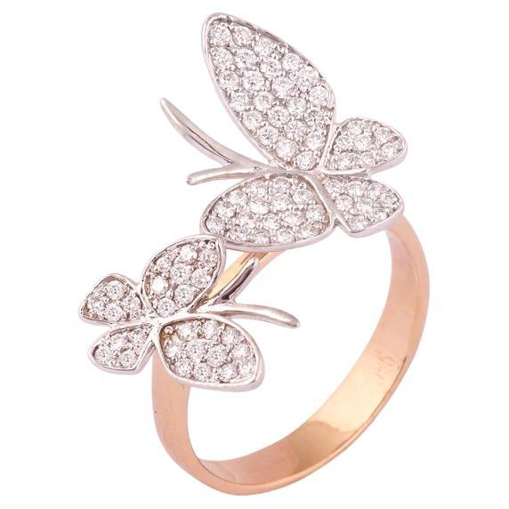 Bague mère-fille papillon en or 18 carats certifiée IGI avec un diamant naturel de 0,5 carat F-VVS