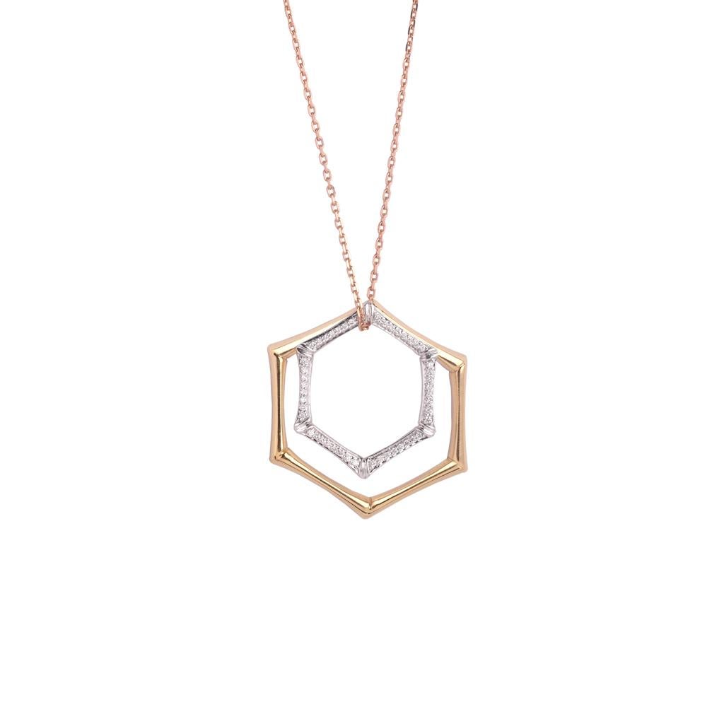 Contemporary IGI Certified 18k Gold Natural Diamond G-SI 2 Heptagon Pendant Necklace For Sale