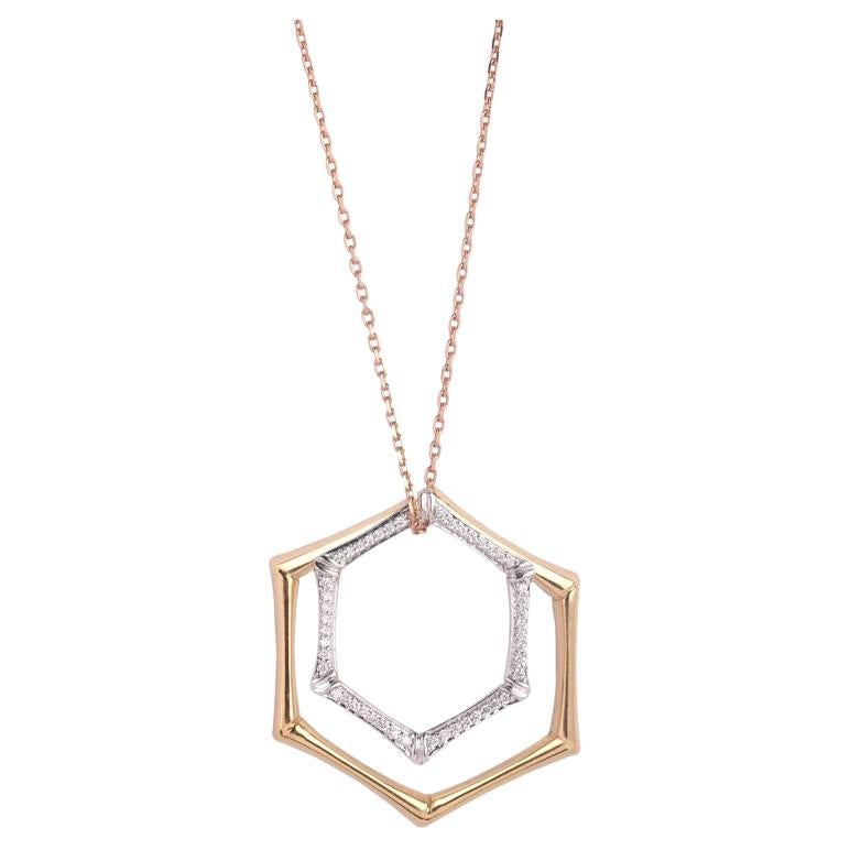 IGI Certified 18k Gold Natural Diamond G-SI 2 Heptagon Pendant Necklace For Sale