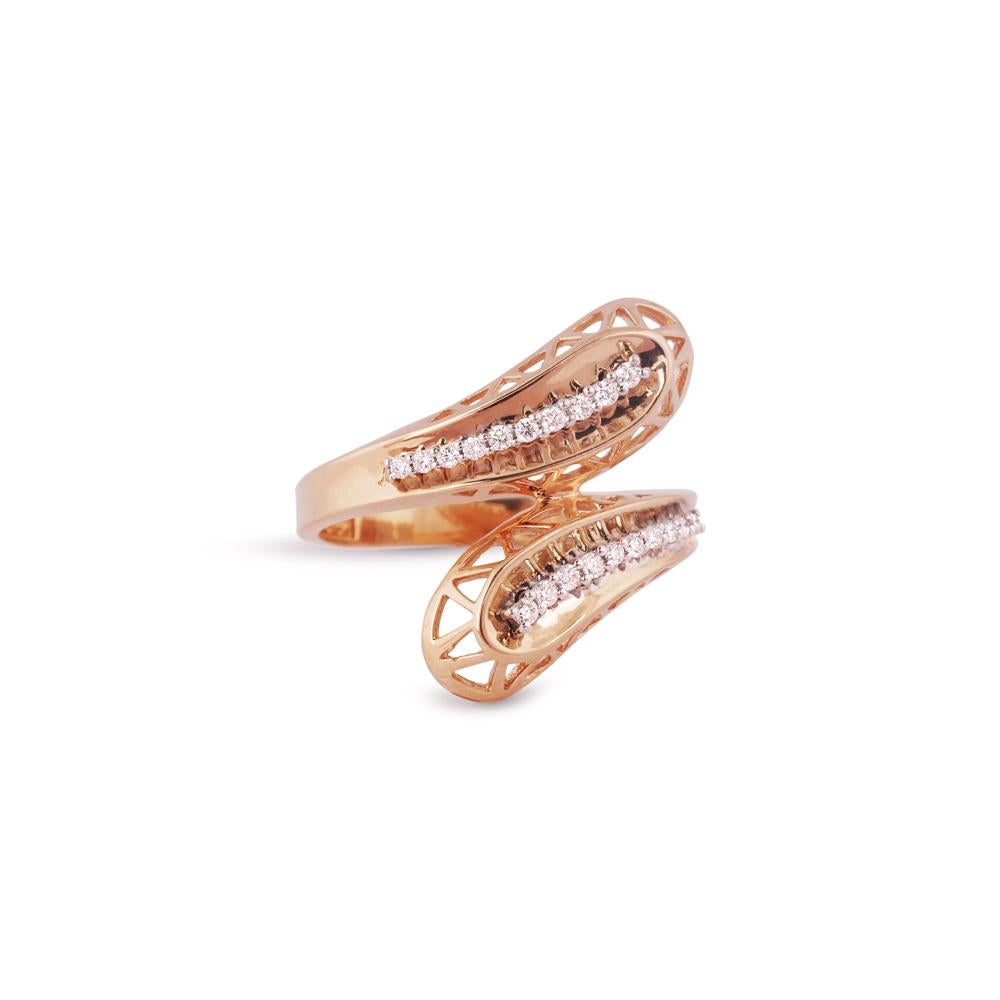 Crafted in 3.85 grams of 18-karat Rose Gold, The Astrophe Statement Ring contains 20 Stones of Round Diamonds with a total of 0.16-Carats in F-G Color and VVS-VS Clarity.

CONTEMPORARY AND TIMELESS ESSENCE: Crafted in 14-karat/18-karat with 100%