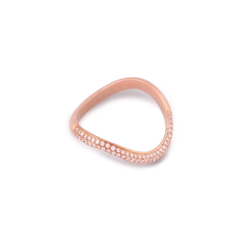Contemporary IGI Certified 18k Rose Gold Natural Diamond F-VVS Designer Curved Band Thin Ring For Sale