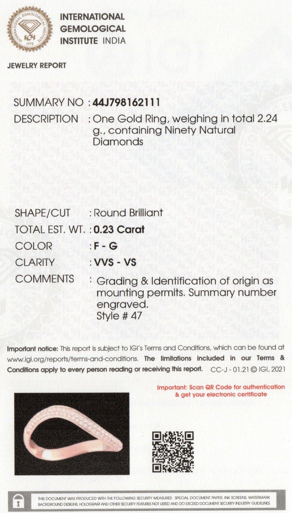 IGI Certified 18k Rose Gold Natural Diamond F-VVS Designer Curved Band Thin Ring For Sale 1