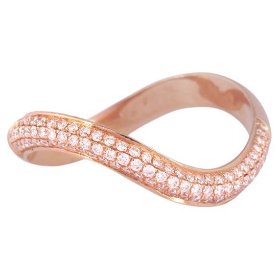 IGI Certified 18k Rose Gold Natural Diamond F-VVS Designer Curved Band Thin Ring For Sale