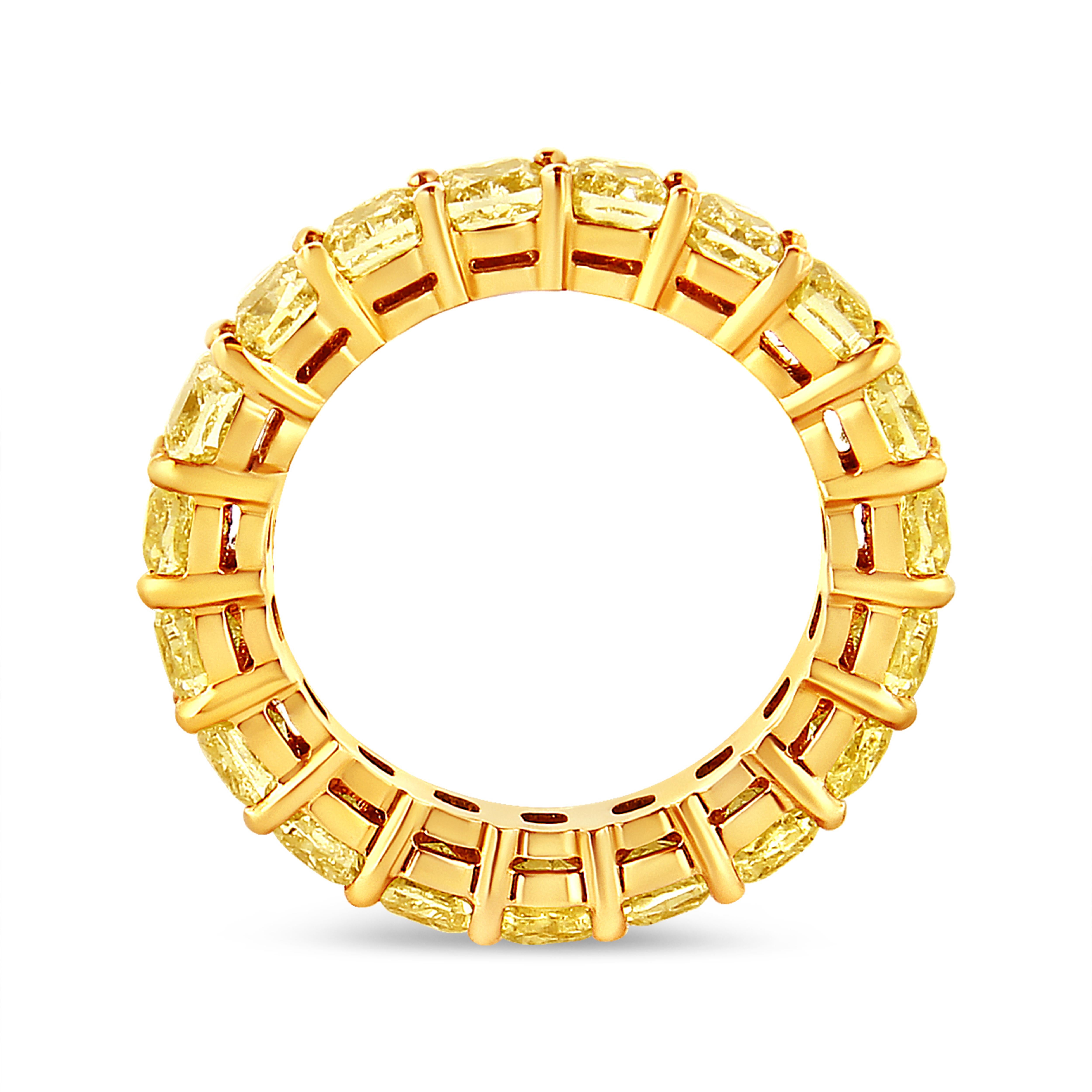 Contemporary IGI Certified 18K Yellow Gold 5.0 Cttw Yellow Cushion Diamond Eternity Band Ring For Sale