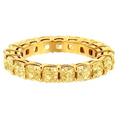 IGI Certified 18K Yellow Gold 5.0 Cttw Yellow Cushion Diamond Eternity Band Ring