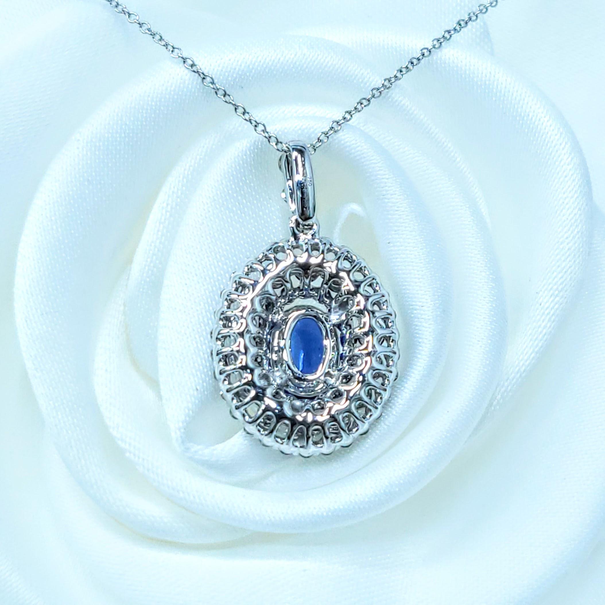 Pendentif en or blanc 18 carats saphir et diamant certifié IGI de 1,90 carat en vente 3