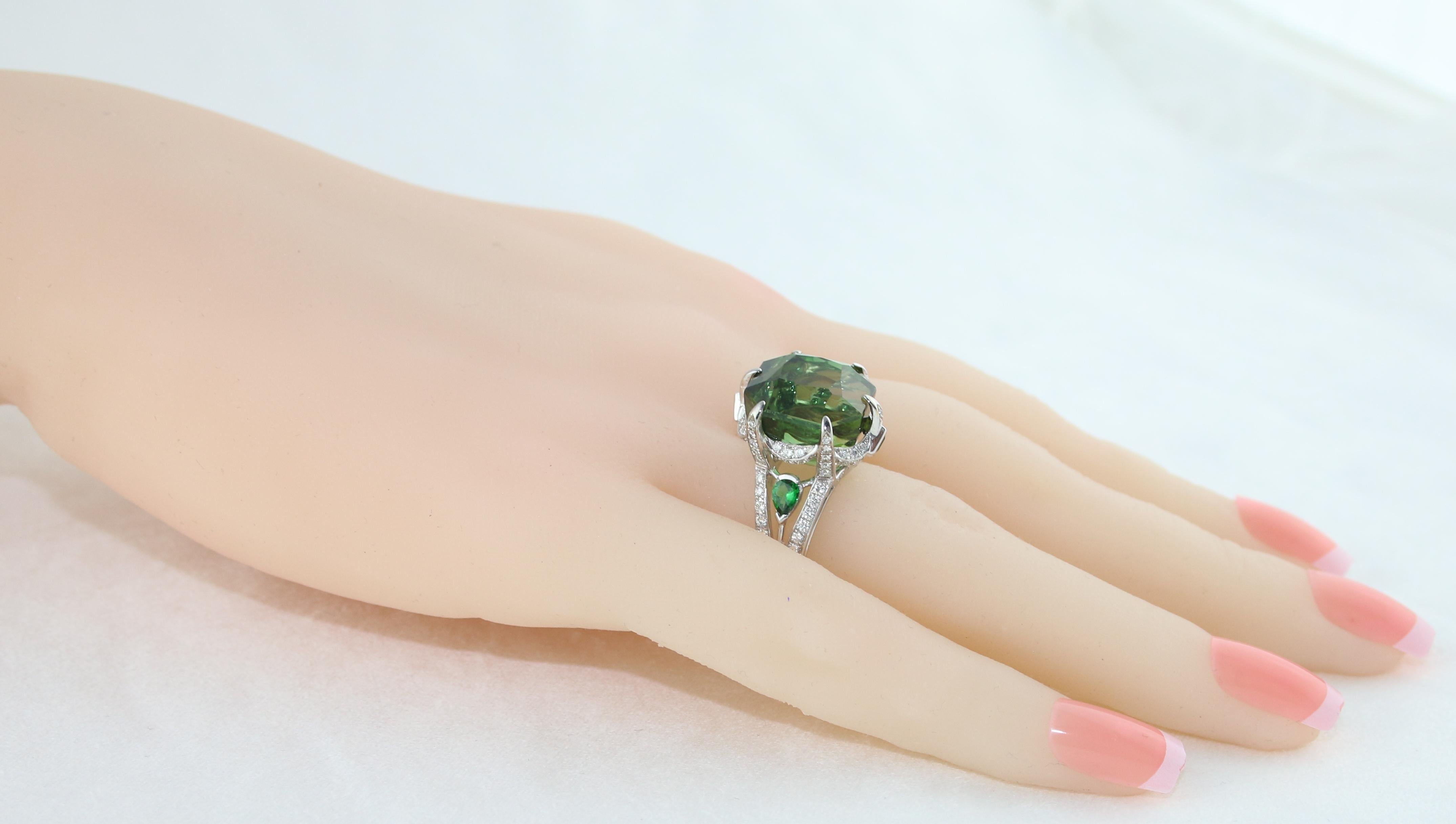 IGI Certificado 19,00 Quilates Turmalina Tsavorita Diamante Anillo de Oro en venta 1