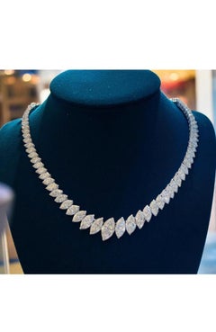 IGI Certified 19.00 Ct Marquise Shape Diamonds 18K Gold Tennis Necklace