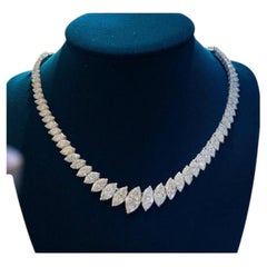 IGI Certified 19.00 Ct Marquise Shape Diamonds 18K Gold Tennis Necklace