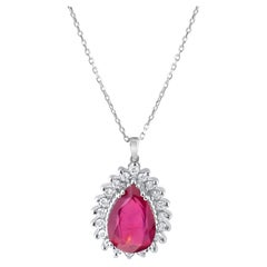 Collier avec pendentif en rubis naturel et diamants certifié IGI, de 1,92 carat, en or 14 carats