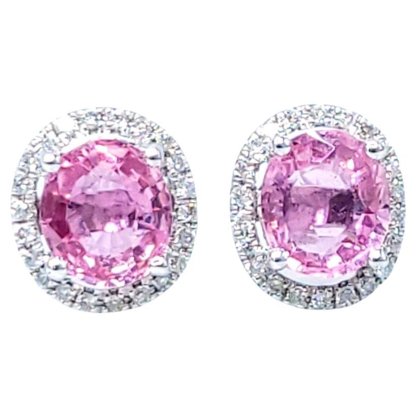 IGI Certified 1.94 Carat Padparadscha and Diamond Earrings in 18K White Gold