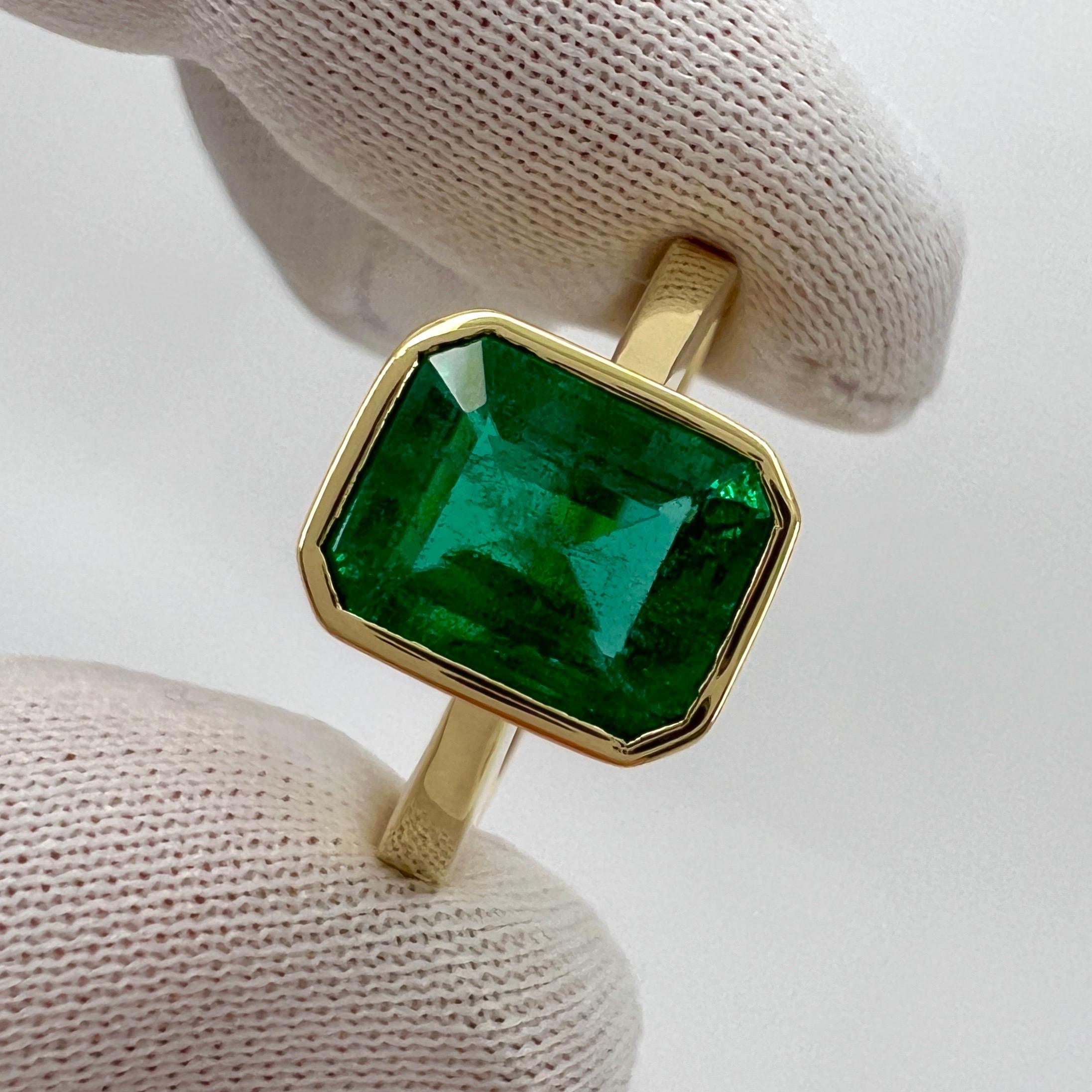 IGI Certified 1.94ct Emerald 18k Yellow Gold Rubover Bezel Solitaire Band Ring 5