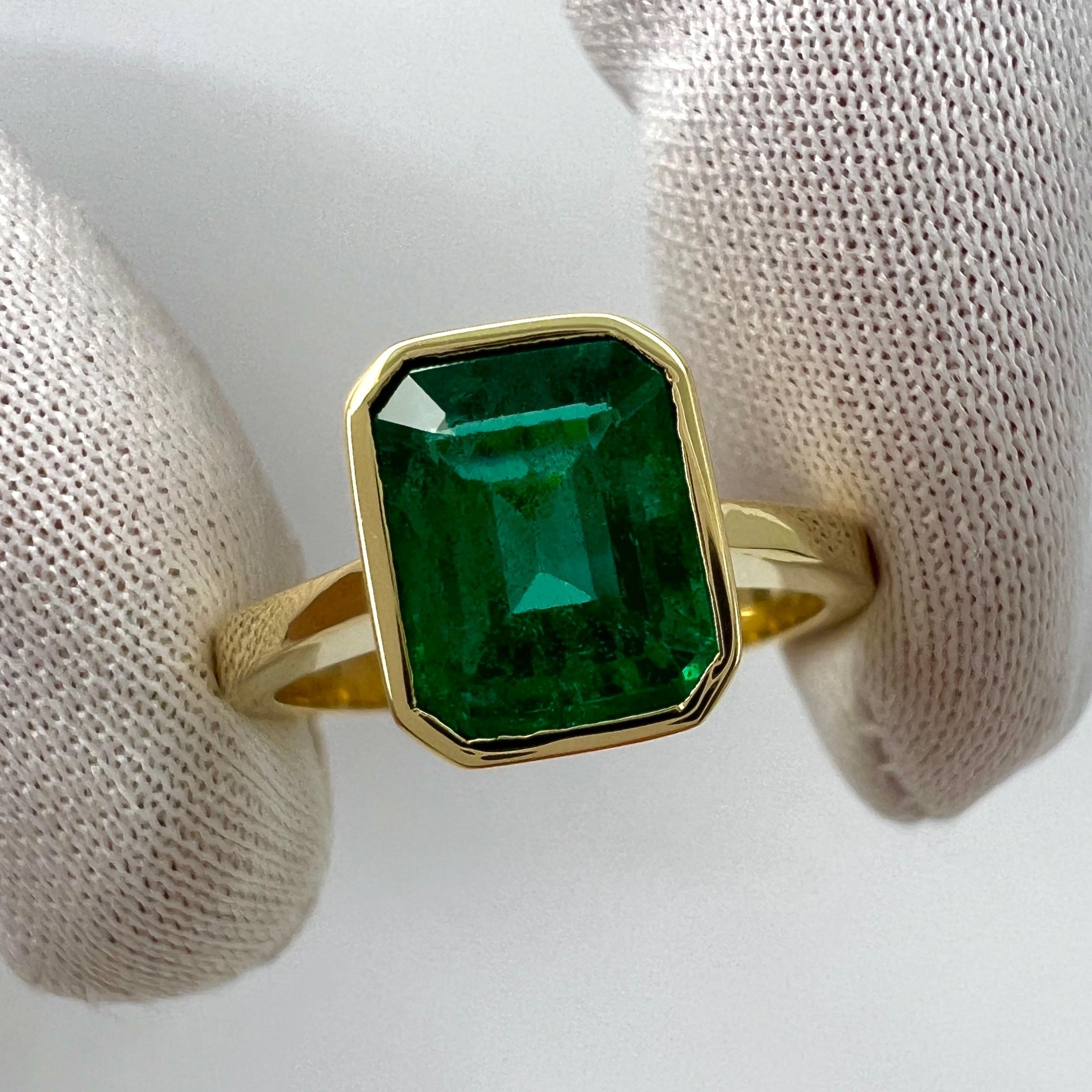 IGI Certified Vivid Green Emerald 18k Yellow Gold Rubover Bezel Solitaire Band Ring

Beautiful 1.94 Carat emerald with a fine vivid green colour and very good clarity, some small natural inclusions as shown in photos but still a clean stone. No