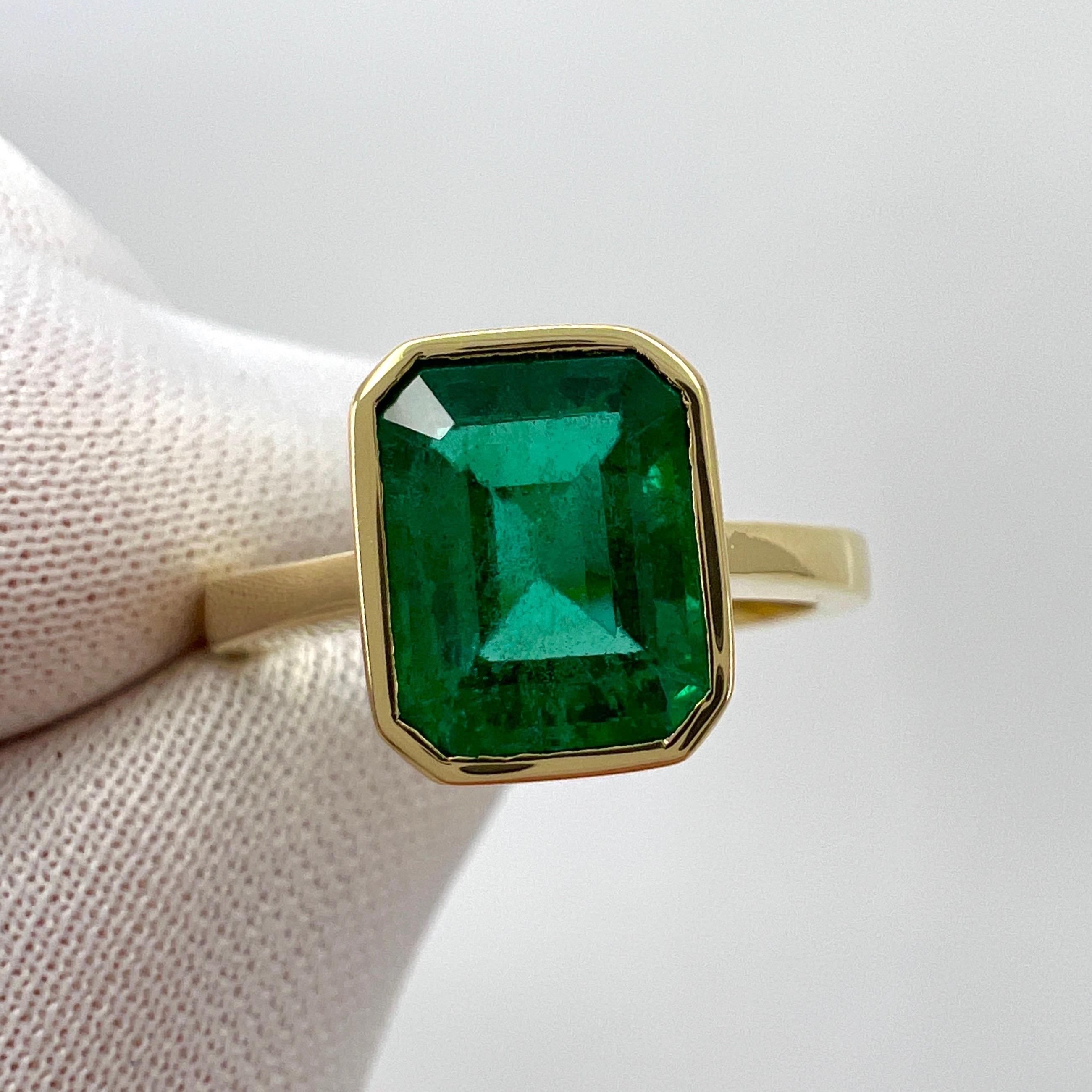 Women's or Men's IGI Certified 1.94ct Emerald 18k Yellow Gold Rubover Bezel Solitaire Band Ring
