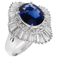 IGI Certified 1.94ct Untreated Sapphire and 1.13ct Natural Diamond Platinum Ring