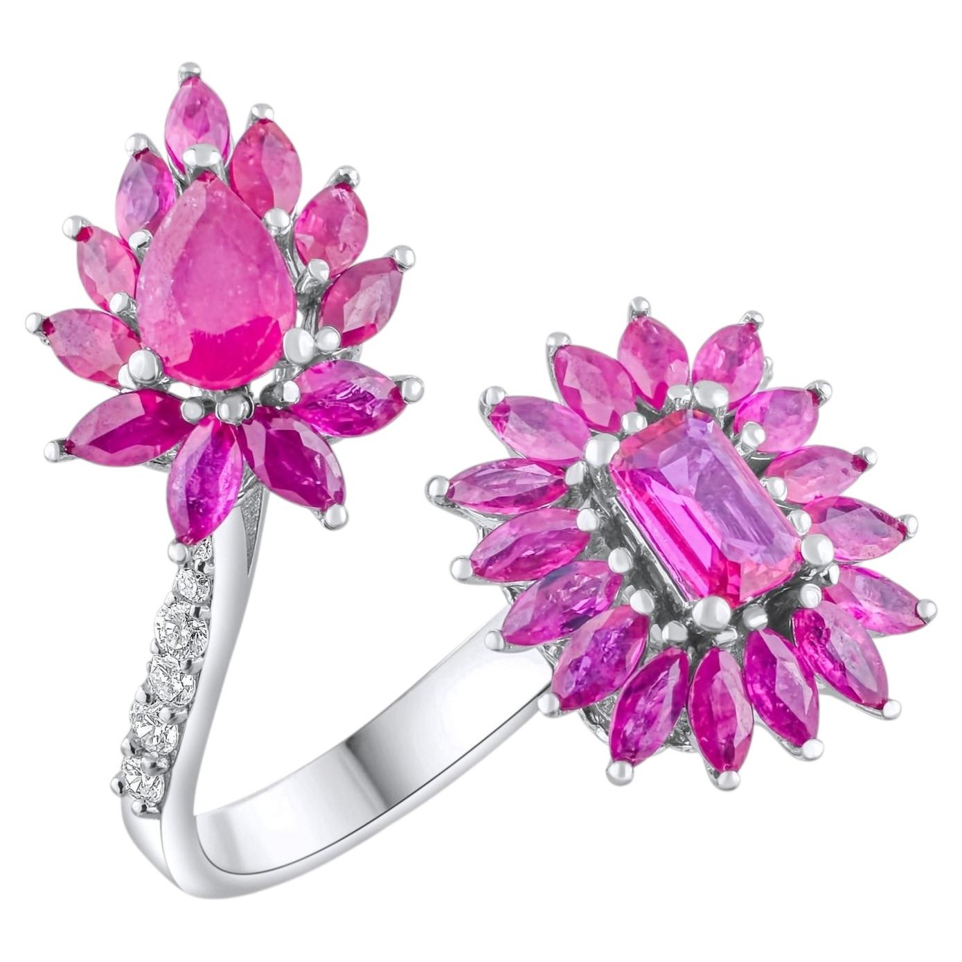 IGI Certified 1.95 Carat Natural Ruby and Diamond Floral Ring in 14K Gold For Sale