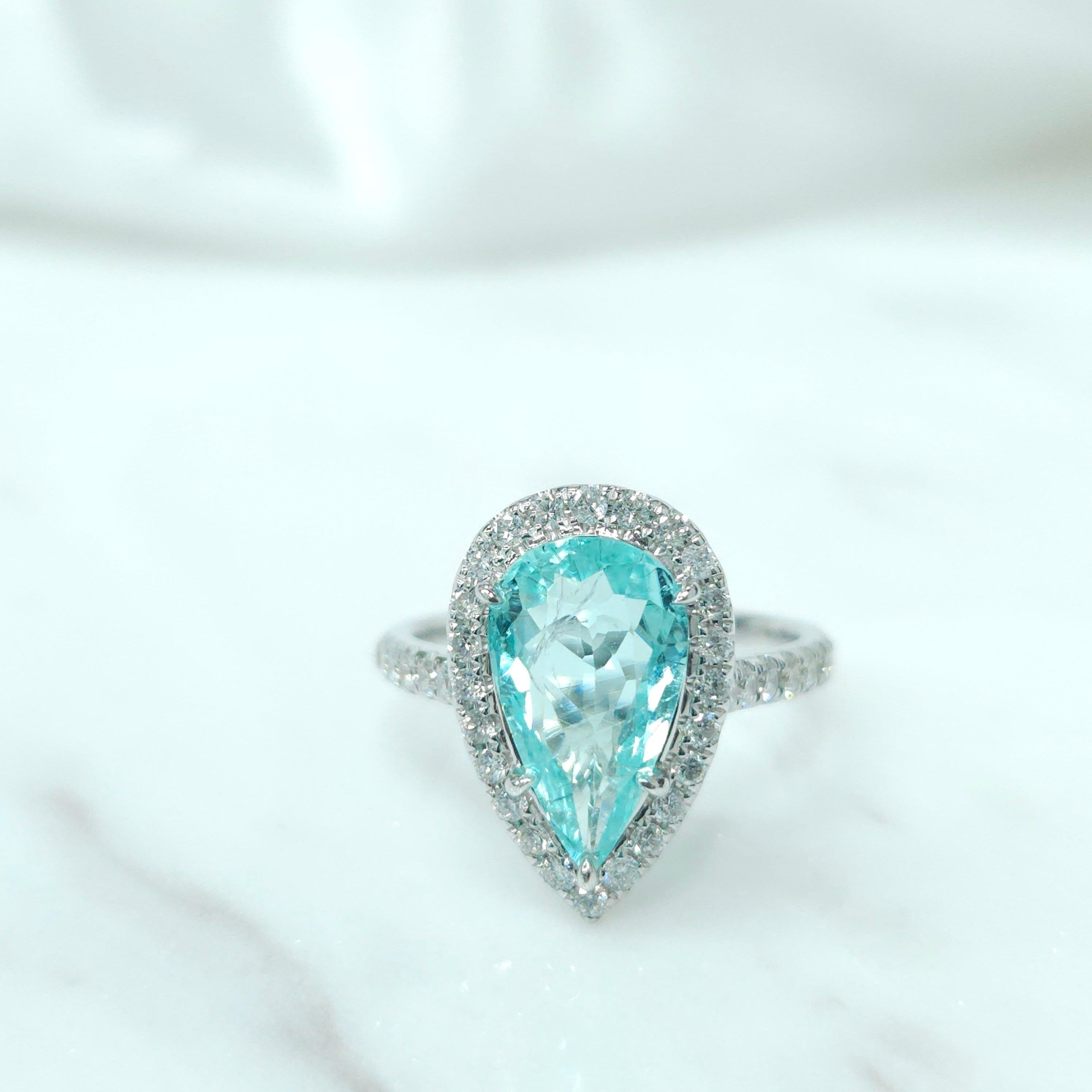 Modern IGI Certified 1.95 Carat Paraiba & Diamond Ring in 18K White Gold For Sale