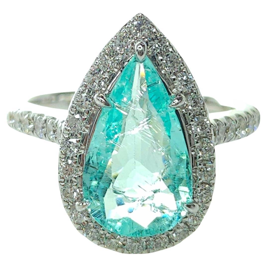 IGI Certified 1.95 Carat Paraiba & Diamond Ring in 18K White Gold