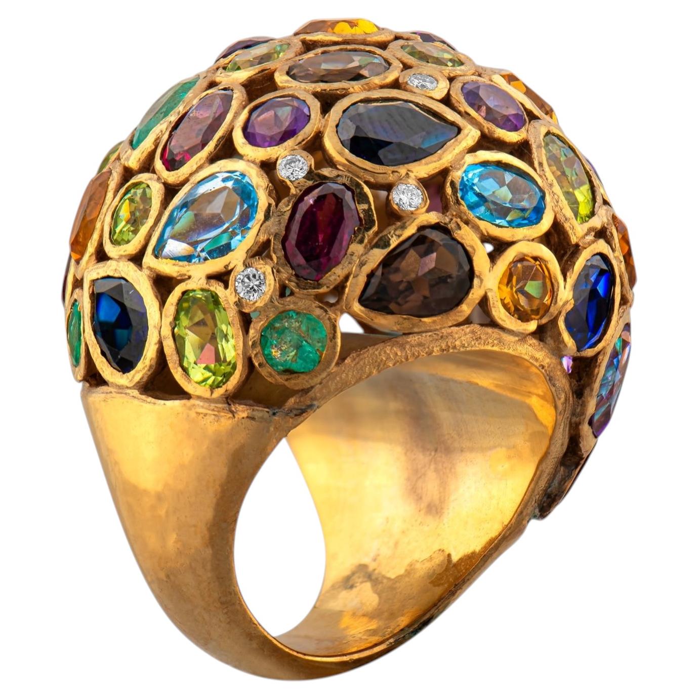 IGI Certified 19.50 Carat Diamond and Multigem Statement Ring