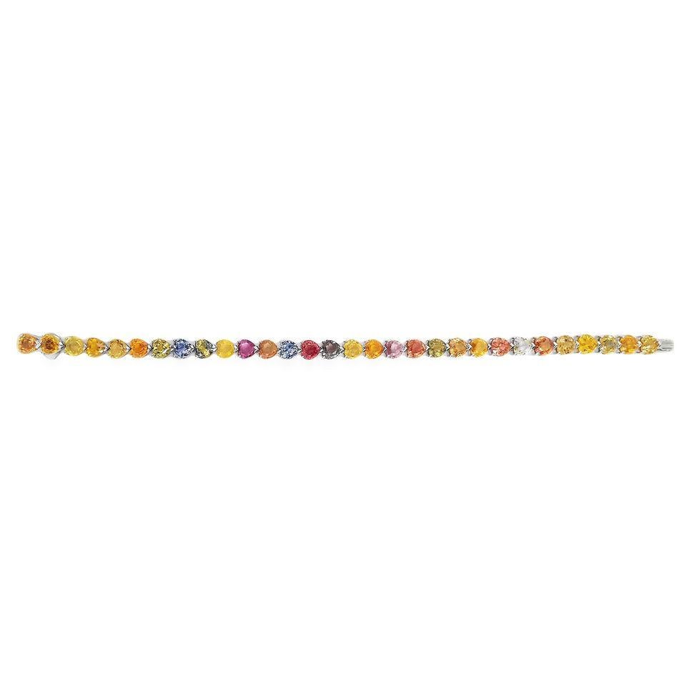 IGI Certified 19.53 Carat Natural Multi-Color Sapphires 14k White Gold Bracelet In New Condition In Hong Kong, HK