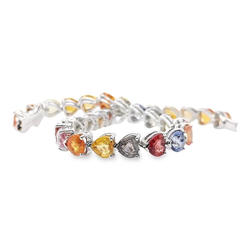 Women's or Men's IGI Certified 19.53 Carat Natural Multi-Color Sapphires 14k White Gold Bracelet