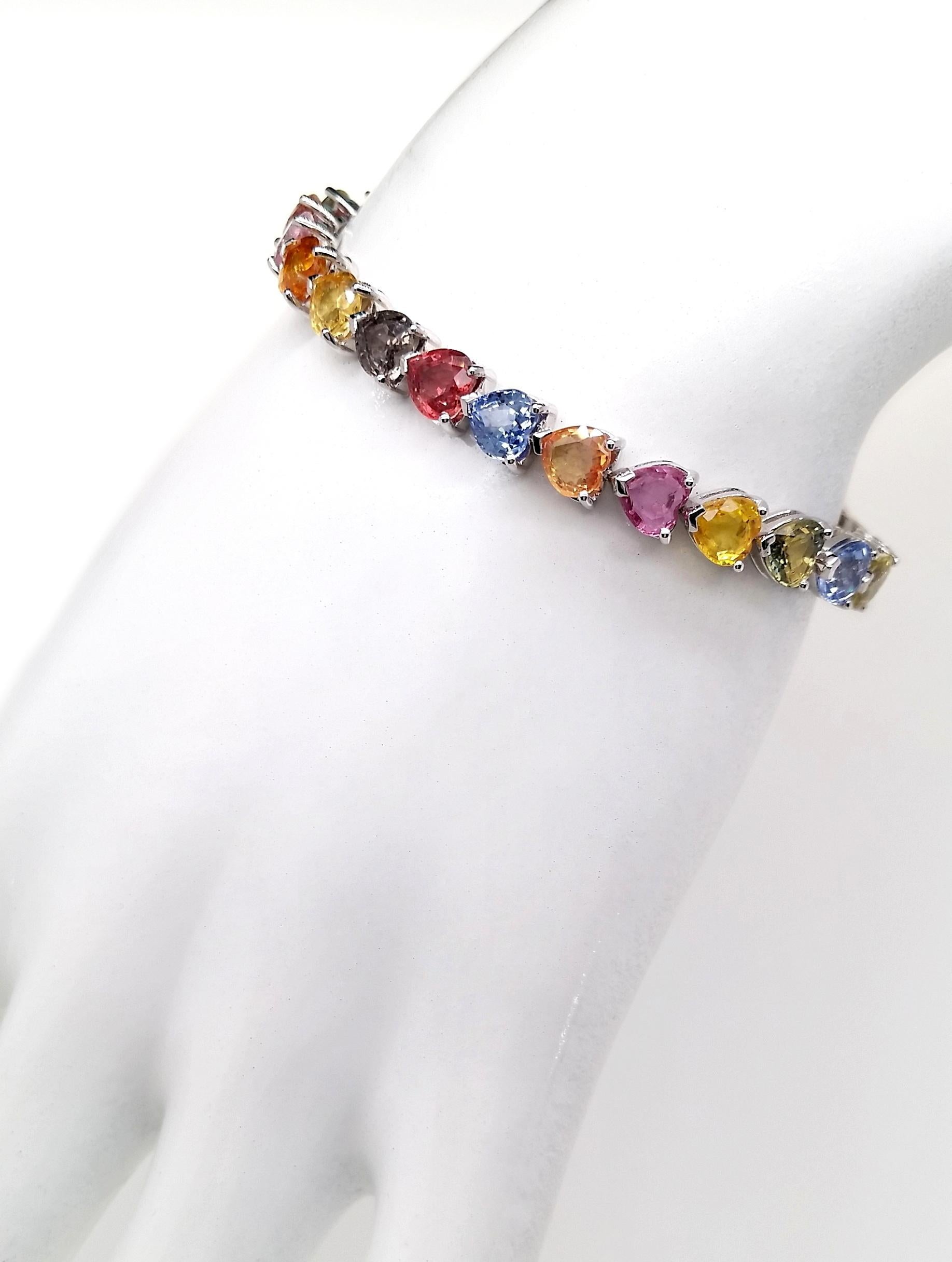 IGI Certified 19.53 Carat Natural Multi-Color Sapphires 14k White Gold Bracelet 2