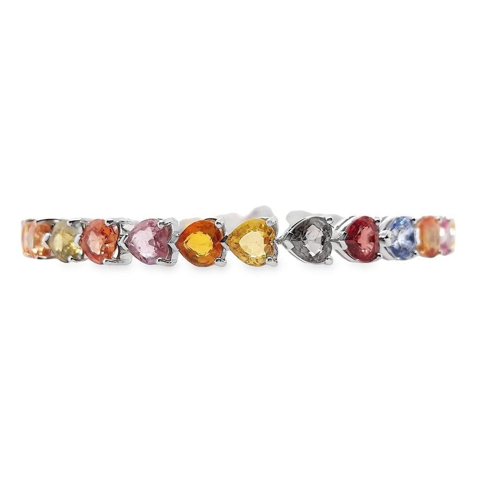 IGI Certified 19.53 Carat Natural Multi-Color Sapphires 14k White Gold Bracelet 3