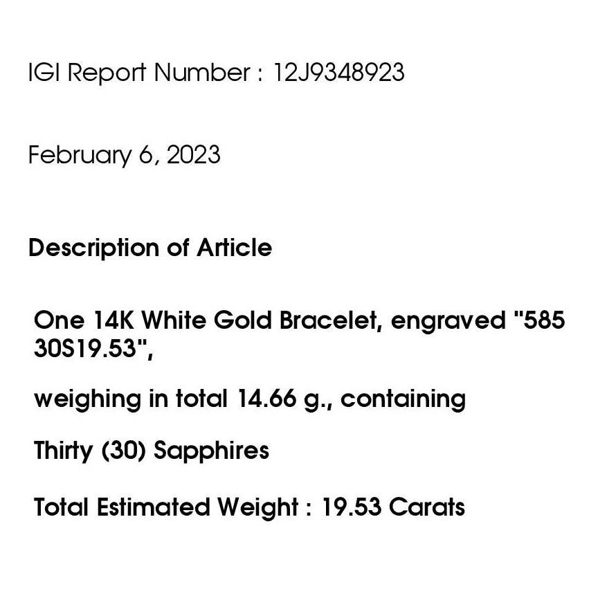 IGI Certified 19.53 Carat Natural Multi-Color Sapphires 14k White Gold Bracelet 4