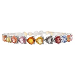 IGI Certified 19.53 Carat Natural Multi-Color Sapphires 14k White Gold Bracelet