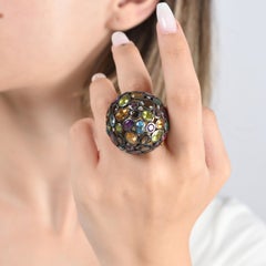 IGI Certified 19.58 Carat Diamond, Sapphire, Emerald and Multigem Statement Ring
