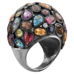 IGI Certified 19.58 Carat Diamond, Sapphire, Emerald and Multigem Statement Ring