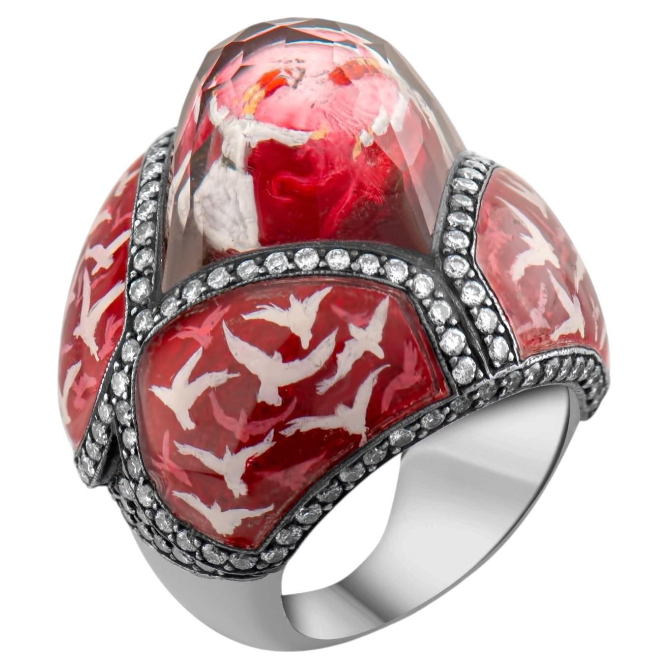 IGI Certified 1.97 Carat Natural Diamond Peace Dove Statement Ring For Sale