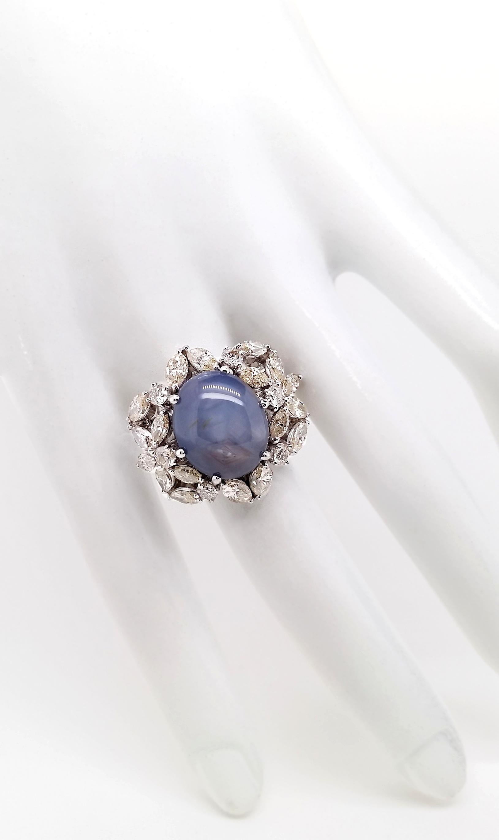 Oval Cut IGI Certified 19.82ct Untreated Burma Star-Sapphire 4.01ct Diamonds Gold Ring For Sale