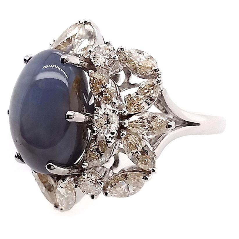 Women's IGI Certified 19.82ct Untreated Burma Star-Sapphire 4.01ct Diamonds Gold Ring For Sale