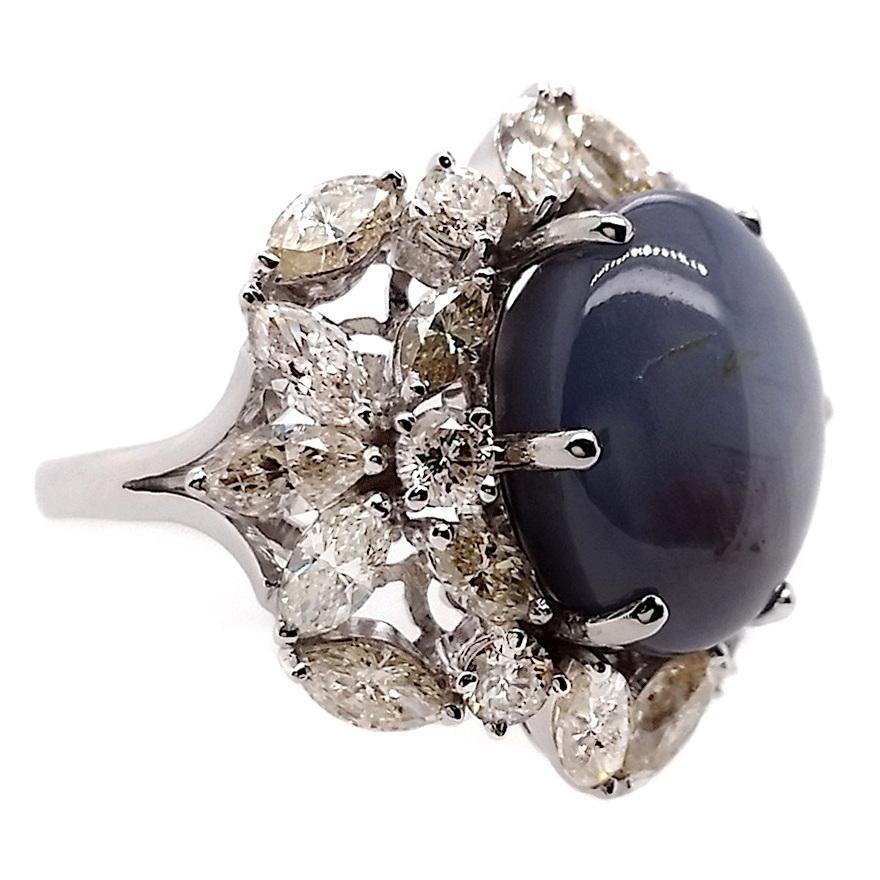 IGI Certified 19.82ct Untreated Burma Star-Sapphire 4.01ct Diamonds Gold Ring For Sale 2